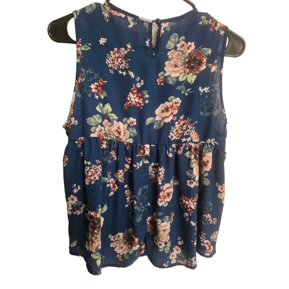 Liberty Love babydoll Floral Sleeveless Top Womens Medium Blue & Pink Rayon Blen - Picture 6 of 8